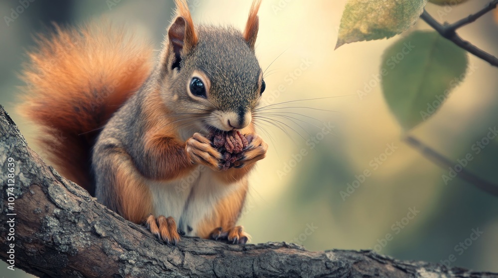 Fototapeta premium Squirrel Enjoying a Snack on a Branch
