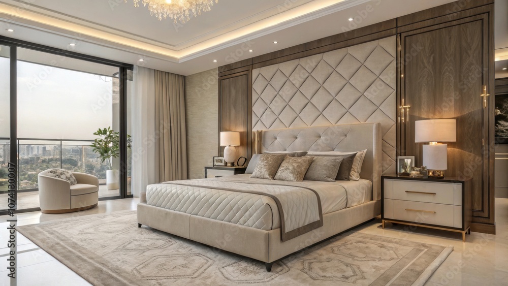 Luxurious modern bedroom featuring elegant bed and table lamps, luxury, modern, bedroom, elegant, bed, table lamps, interior Luxurious modern bedroom featuring elegant bed and table lamps, luxury, modern, bedroom, elegant, bed, table lamps, interior