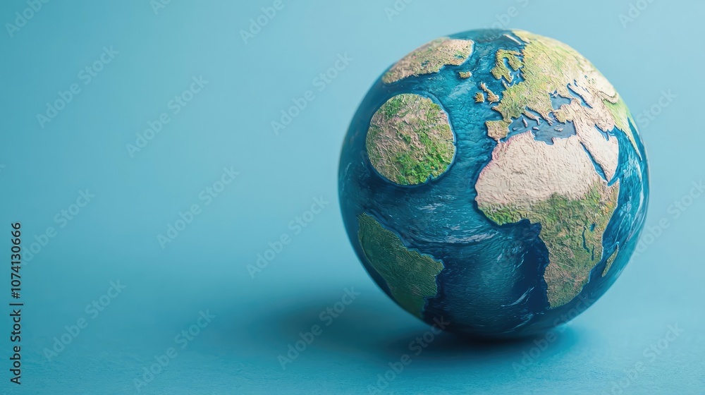 Globe model on blue background highlighting continents and oceans. Globe model on blue background highlighting continents and oceans.
