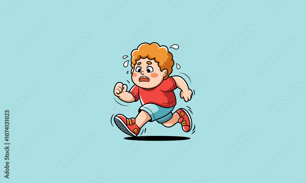 Sweating boy running fast, looking anxious and determined. Sweating boy running fast, looking anxious and determined.