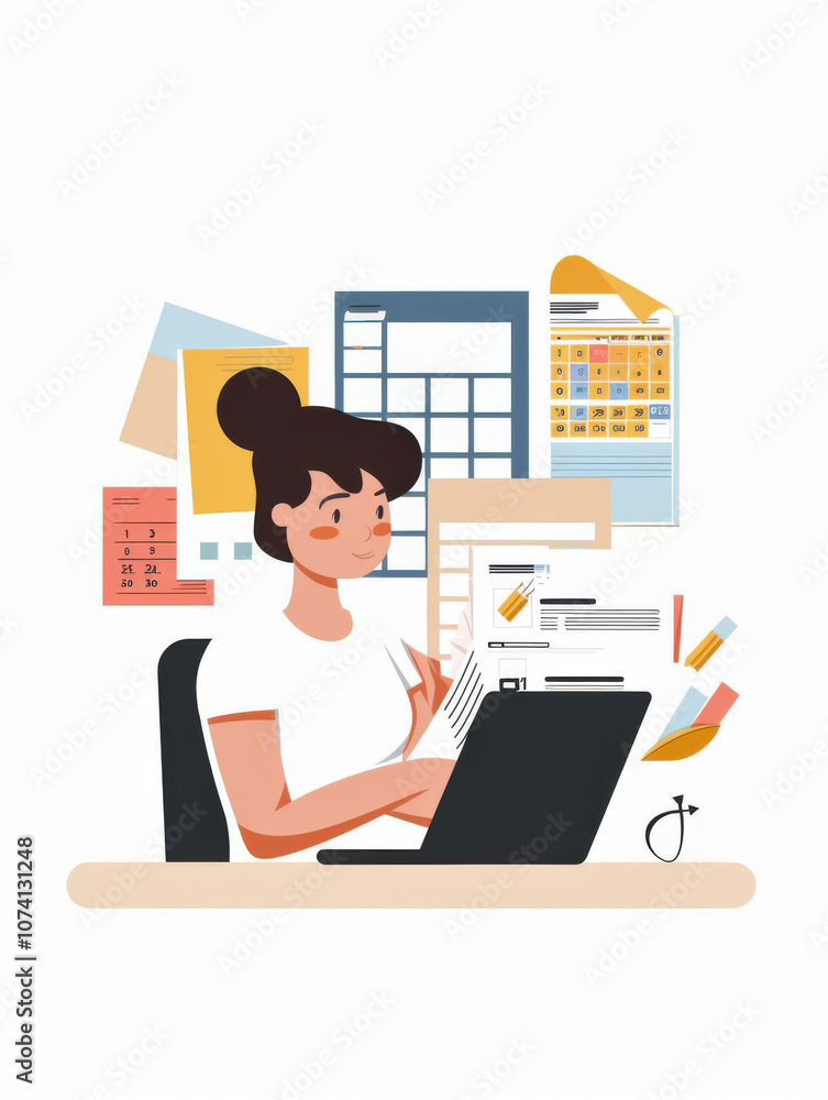 person organizing tax documents with calendar and deduction symbols against a solid clean backdrop person organizing tax documents with calendar and deduction symbols against a solid clean backdrop