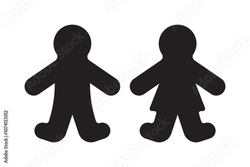 Boy girl icon. Silhouette pair shape. Vector children symbol. Simple black design.