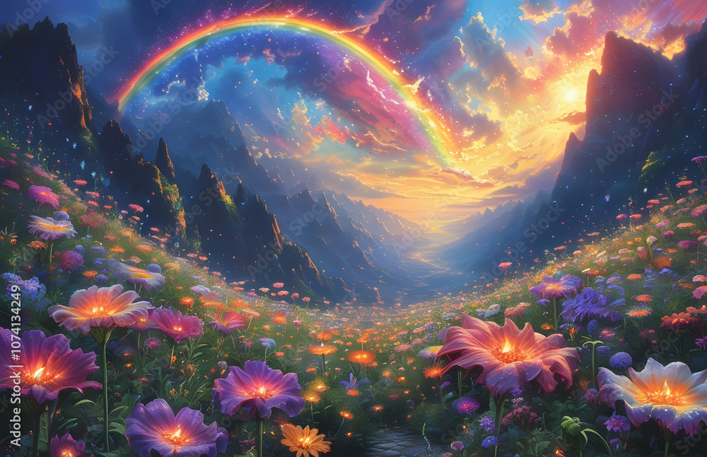 Colorful Landscape with Rainbow Colorful Landscape with Rainbow
