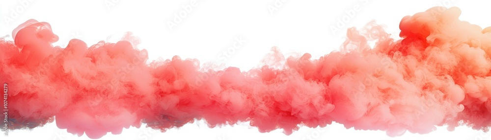 A vibrant display of orange-pink smoke billowing in a wavy pattern against a white background. A vibrant display of orange-pink smoke billowing in a wavy pattern against a white background.