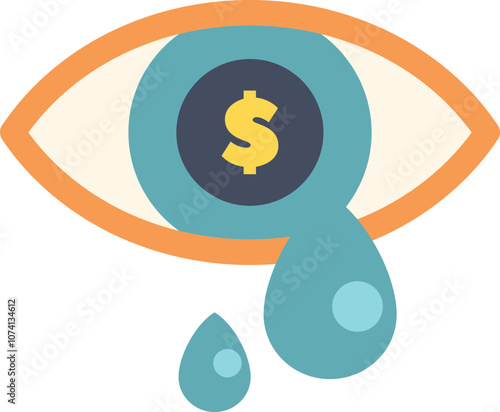 Conceptual illustration of an eye crying with a dollar sign inside the pupil, representing financial loss, debt, or economic crisis