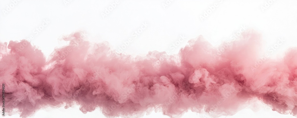 Fototapeta premium Soft pink smoke billows across a white background, creating a dreamy and ethereal atmosphere.