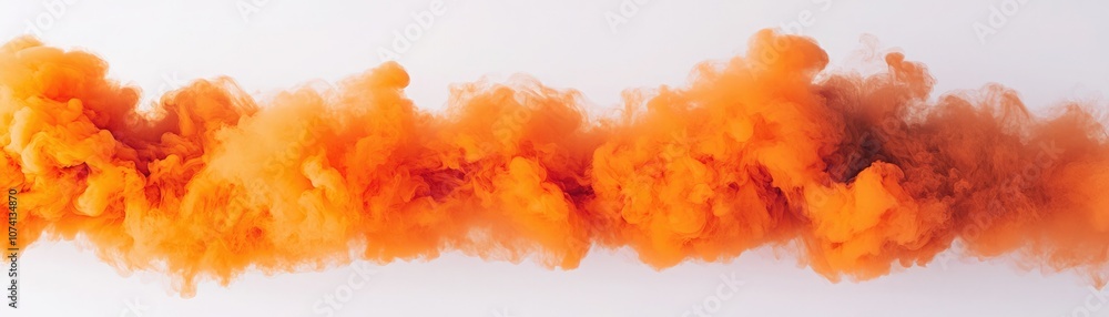 Fototapeta premium A vibrant orange smoke cloud gently drifts across a white background, creating a dynamic and colorful visual effect.