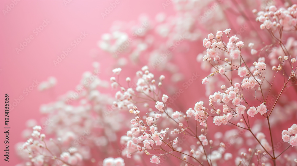 Naklejka premium Gypsophila delicate romantic dry little white flowers on light background