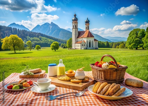 Scenic Food Photography at St. Coloman Church in Upper Bavaria: A Culinary Delight Surrounded by Nature's Beauty and Historical Charm photo