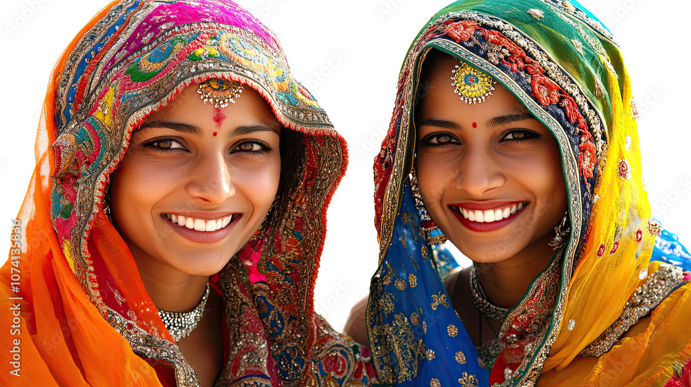 Smiling Indian Women in Colorful Attire With Traditional Jewelry Generative AI Smiling Indian Women in Colorful Attire With Traditional Jewelry Generative AI