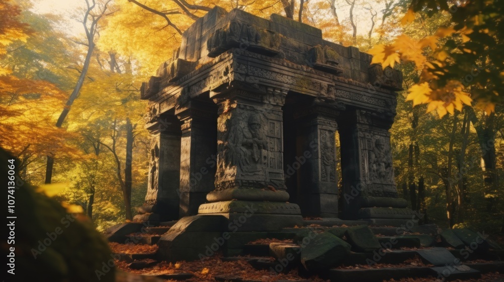 Ancient Ruins in Autumnal Forest Ancient Ruins in Autumnal Forest