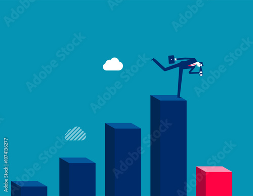 Next economic recession forecast or prediction, stock market decline or revenue decrease, low performance or GDP falling down concept, businessman investor look through telescope to see despair graph.