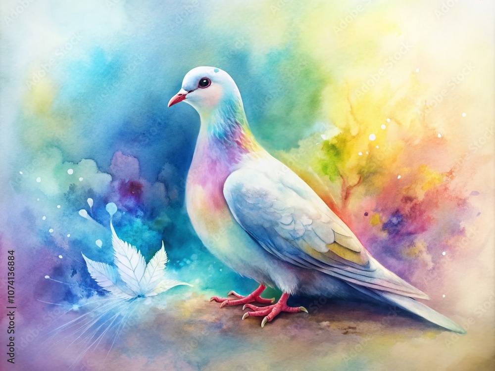 Obraz premium Serene Dove Watercolor Art with Soft Pastel Hues and Delicate Brush Strokes, Perfect for Home Decor and Nature-Themed Designs, Emphasizing Peace and Tranquility