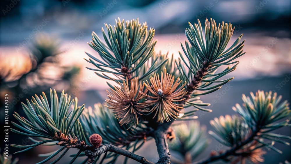 Naklejka premium Serene Dwarf Pine Landscape in Minimalist Style Capturing the Essence of Nature's Simplicity and Tranquility with a Focus on Texture and Color Harmony