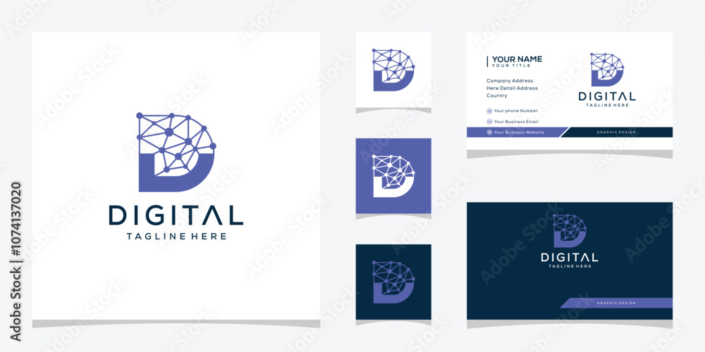 Initial Letter D Technology Connect Connection Circuit Board Vector Logo Design with Business Card Initial Letter D Technology Connect Connection Circuit Board Vector Logo Design with Business Card
