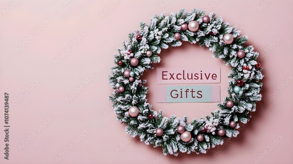 Obraz premium Christmas Wreath Pink Background