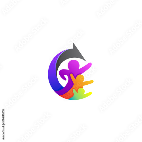 C logo and people care design unity, charity icon template