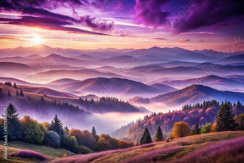 Serene Purple Watercolor Landscape with High Depth of Field, Capturing the Beauty of Nature’s Palette in Soft, Gentle Hues and Rich Textures for Artistic Inspiration and Relaxation