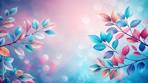 Delicate Branch of Leaves in Soft Blue and Pink Tones, Perfect for Nature and Aesthetic Themes, Ideal for Backgrounds, Textures, and Floral Designs