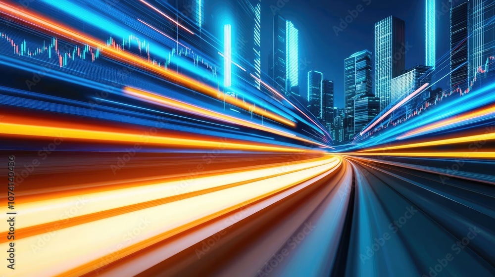 Dynamic city lights creating a vibrant motion effect against a dark background. Dynamic city lights creating a vibrant motion effect against a dark background.