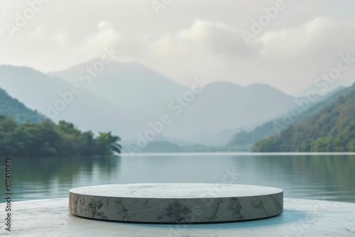 Product podium backdrop outdoors nature lake. photo