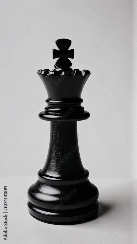A black chess queen stands on a white surface A black chess queen stands on a white surface