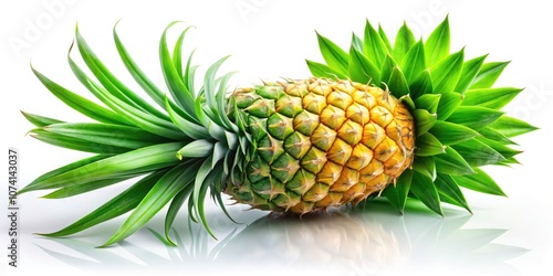 Fresh Pineapple with Lush Green Leaves on White Background, Long Exposure Photography, Tropical Fruit, Bright Colors, Nature, Organic, Summer Vibes, Healthy Eating, Fresh Produce