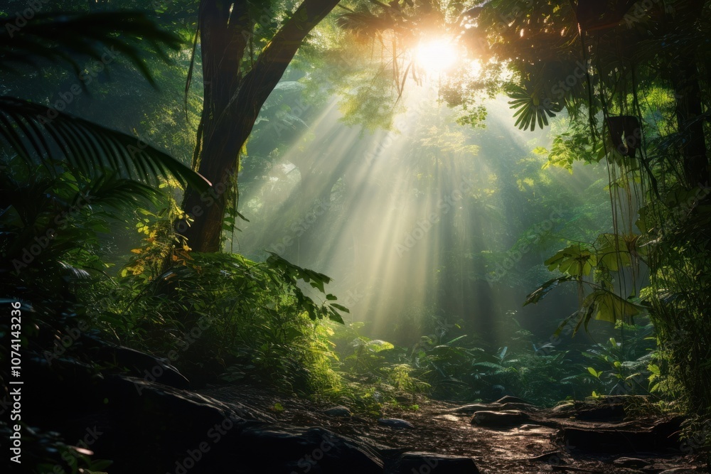 Obraz premium Jungle sunlight tree vegetation.