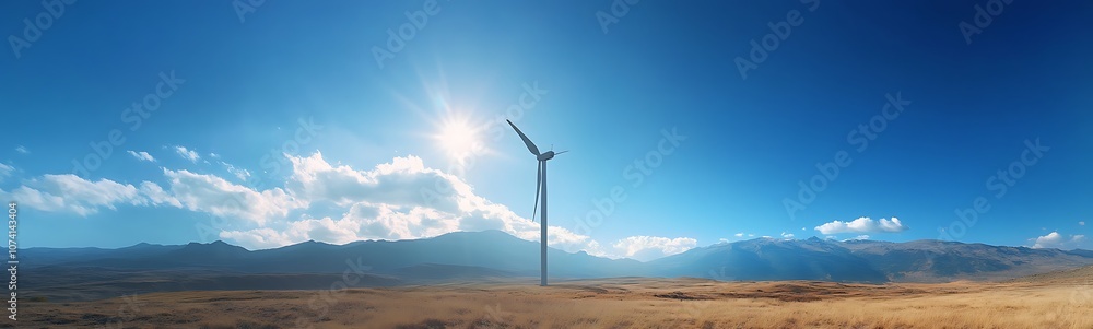Obraz premium A stunning panorama featuring a solitary tree against a bright sky, conveying a sense of tranquility and vastness in a natural landscape.