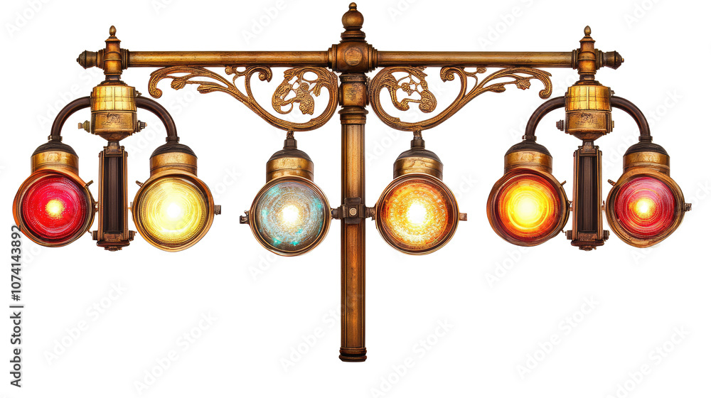 Obraz premium Collection of Vintage Traffic Lamps on a Transparent Background Generative AI