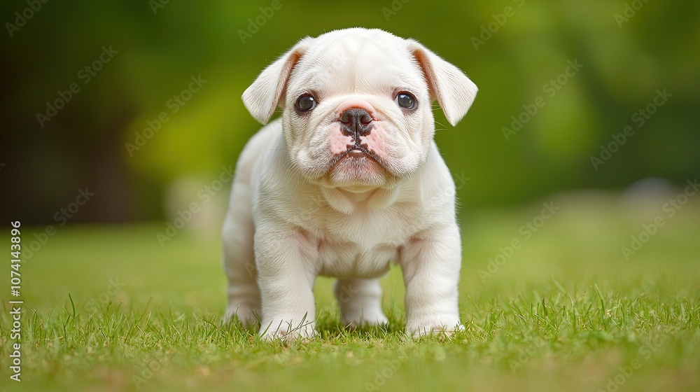 Adorable puppy stands playfully on green grass in a beautiful outdoor setting Adorable puppy stands playfully on green grass in a beautiful outdoor setting
