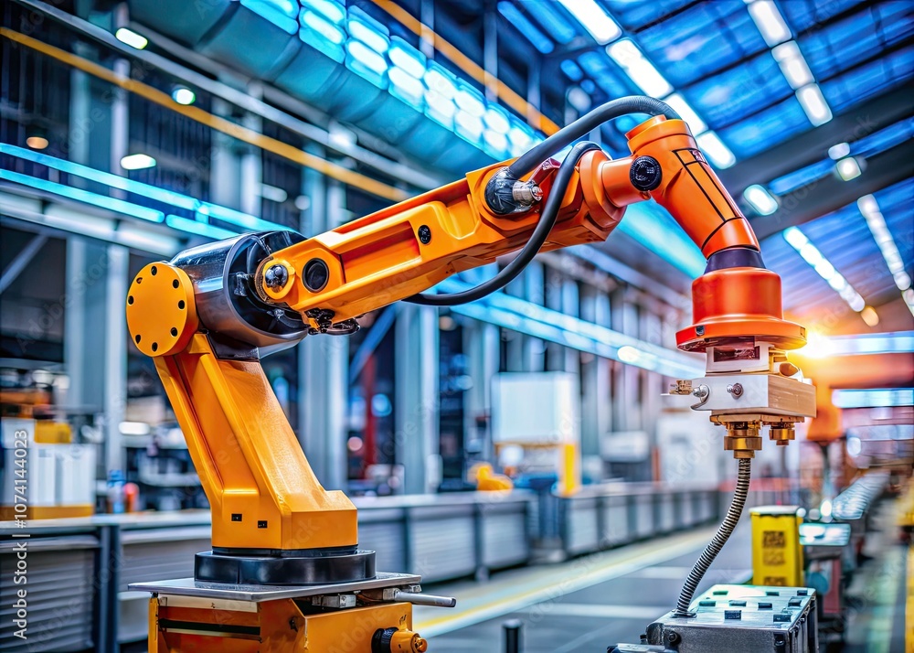Minimalist Photography of a Robotic Arm in Factory Production, Showcasing Automated Assembly and Streamlined Manufacturing Processes Minimalist Photography of a Robotic Arm in Factory Production, Showcasing Automated Assembly and Streamlined Manufacturing Processes