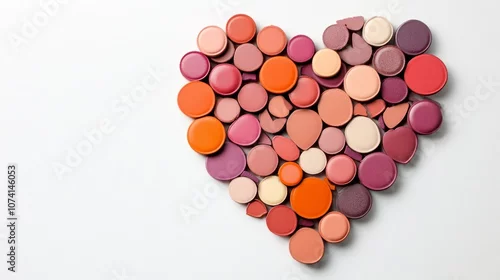 Fototapeta samoprzylepna Heart Shaped Makeup Palette Colorful Eyeshadows Blushes