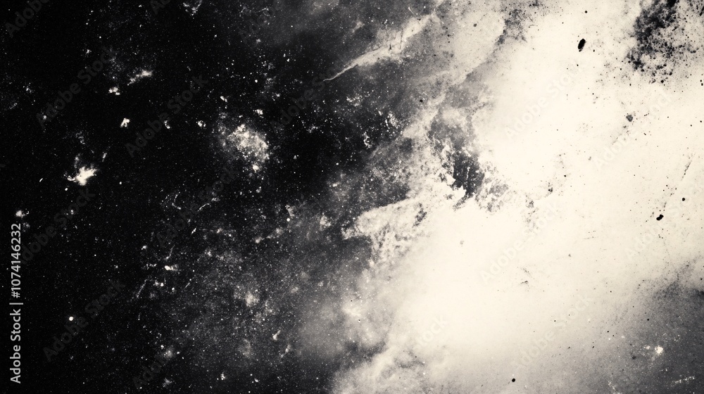 A haunting black and white image of deep space, textured with the authentic imperfections of vintage photography, Dust motes and scratches dance across the frame, lending a tactile, nostalgic quality A haunting black and white image of deep space, textured with the authentic imperfections of vintage photography, Dust motes and scratches dance across the frame, lending a tactile, nostalgic quality