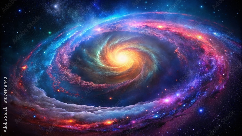 Stunning and Vibrant Spiral Galaxy with Vivid Colors in a Cosmic Space Background, Perfectly Composed Using the Rule of Thirds for a Striking Visual Impact Stunning and Vibrant Spiral Galaxy with Vivid Colors in a Cosmic Space Background, Perfectly Composed Using the Rule of Thirds for a Striking Visual Impact
