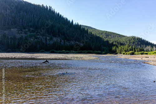 Frisco Colorado Dillon Reservoir lake in fall season for fishing with shallow water surface photo