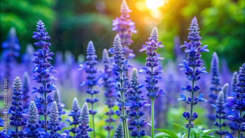 Obraz premium Stunning Blue Salvia Flowers in a Vibrant Garden Setting, Capturing Nature's Beauty and Serenity in a Colorful Floral Background for Every Garden Lover