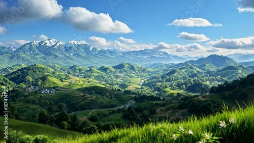 Wallpaper Mural Mountain Landscape with Lush Green Hills Torontodigital.ca