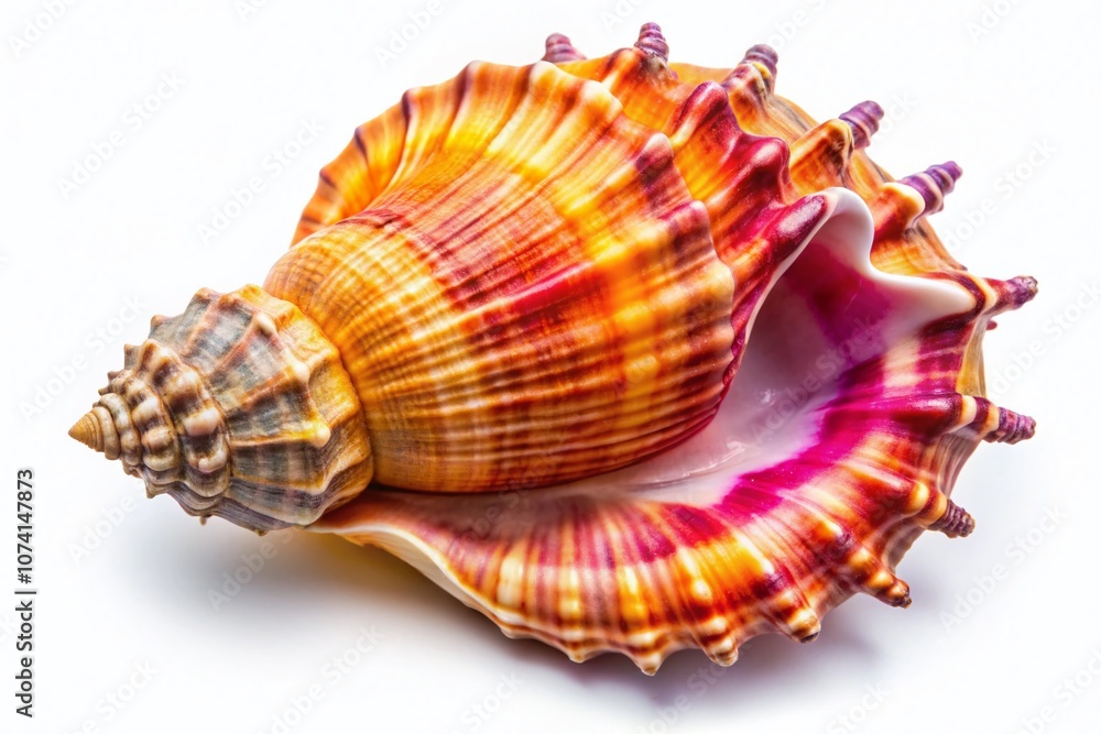 Obraz premium Stunning Drone Photography of a Beautiful Sea Shell Isolated on a White Background, Showcasing Intricate Details and Natural Patterns for Nature and Marine Life Enthusiasts