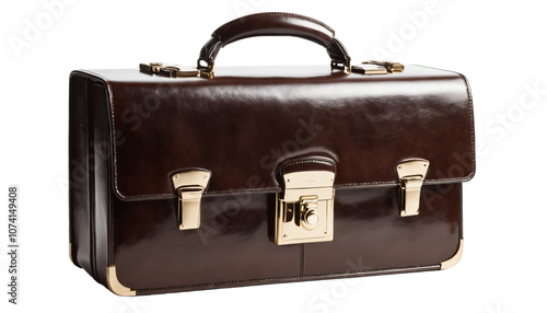 brown leather briefcase isolated on transparent background