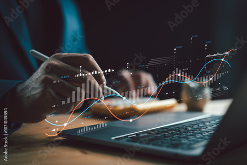 Foto Business graph with percentage, special offer of shopping department store discount and tax concept, adjusting interest rates, raising interest rates to fight inflation, returns on investments