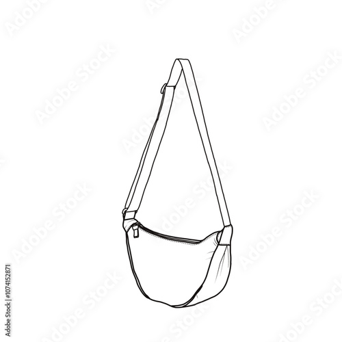 Crescent crossbody bag for women men lightweight travel sling bag vector icon line art. An editable vector design of a sling bag crossbody bag. Isolated on a white background.