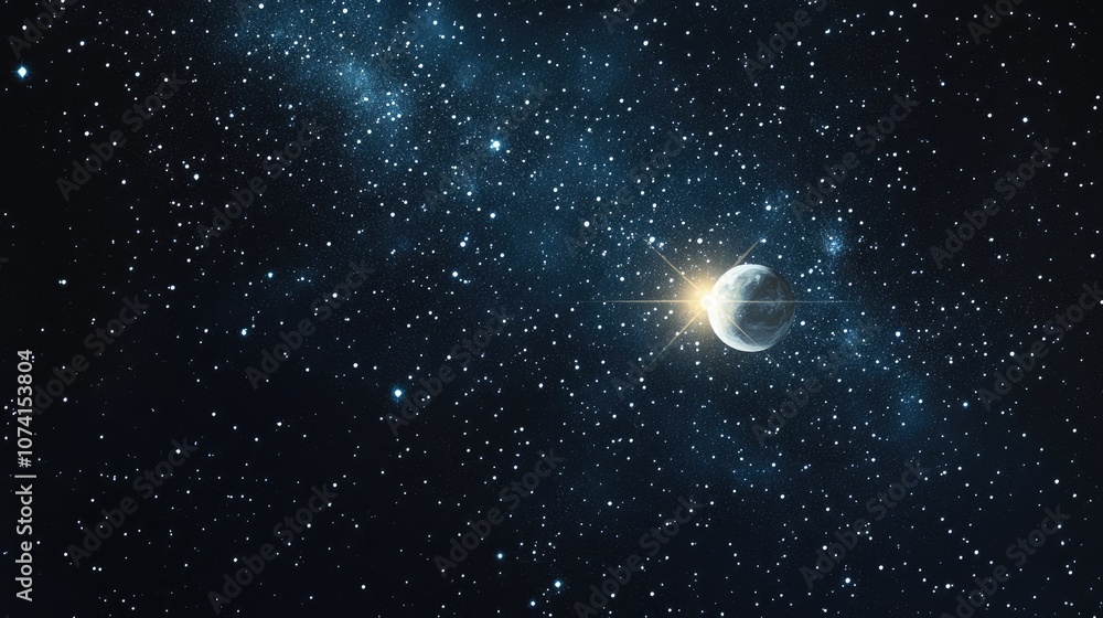 Fototapeta premium 2D illustration of a realistic star pattern set in deep space featuring stars planets and moons showcasing various imaginative science fiction backdrops and cosmic scenes