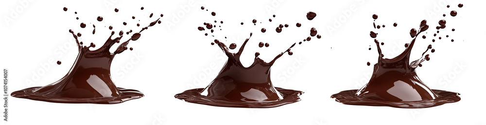 Set of delicious Dark chocolate liquid splash on white and transparent background Set of delicious Dark chocolate liquid splash on white and transparent background