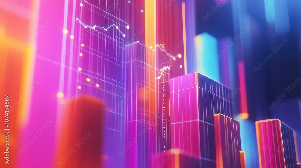 Fototapeta premium 3D digital illustration of a business graph against a colorful background