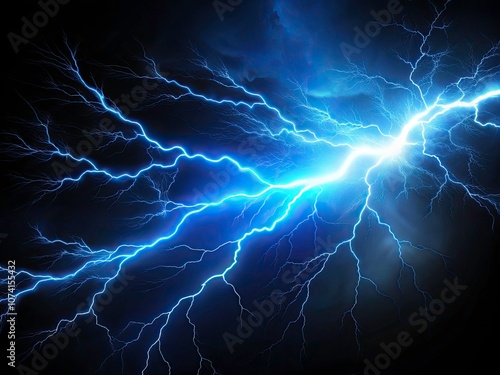 Stunning Wide-Angle Blue Lightning Overlay with Realistic Glowing Effect on Black Background for Dramatic Visuals, Perfect for Backgrounds, Digital Art, and Creative Projects