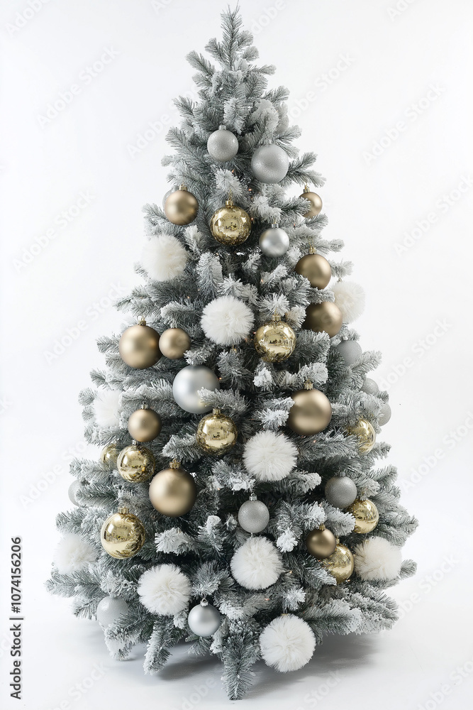 beautiful snowy Christmas tree on white background for Christmas postcards, generative AI beautiful snowy Christmas tree on white background for Christmas postcards, generative AI