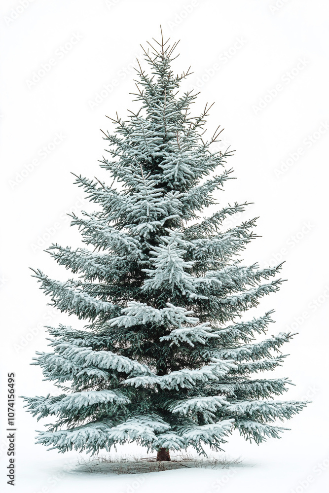 beautiful snowy Christmas tree on white background for Christmas postcards, generative AI beautiful snowy Christmas tree on white background for Christmas postcards, generative AI
