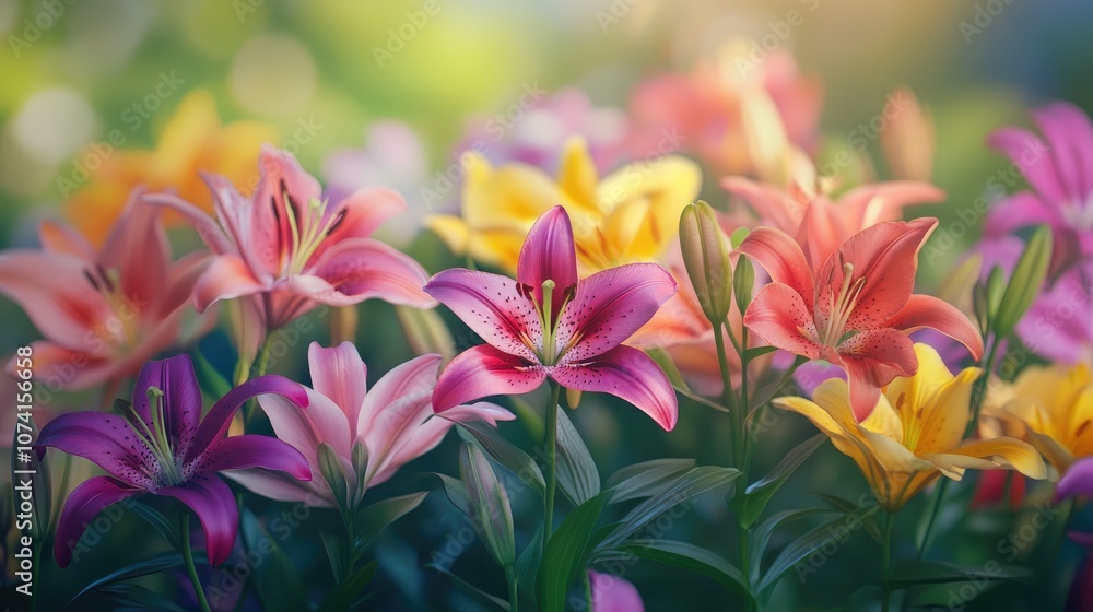 Naklejka premium Stunning floral display of vibrant lilies in full bloom