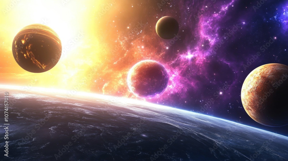 Planets and nebulae in outer space Planets and nebulae in outer space